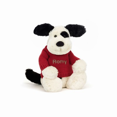 Jellycat Bashful Black & Cream Cachorro with Red Jumper | JCYW-13794